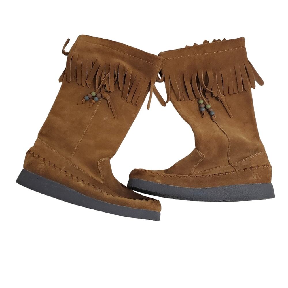 Report | Dubais Fringe Top Pull-On Leather Calf Height Moccasin Boots